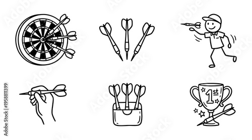 darts line vector set. black color sketches style on white background. Vector illustration.