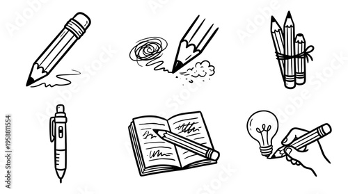 drawing pencil line vector set. black color sketches style on white background. Vector illustration.