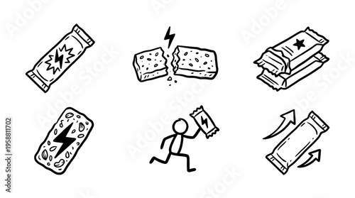 energy bar line vector set. black color sketches style on white background. Vector illustration.