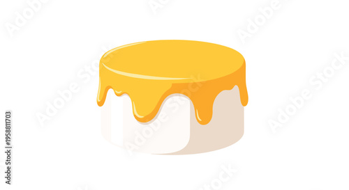 A white cylindrical object is topped with dripping yellow liquid against a plain white background.