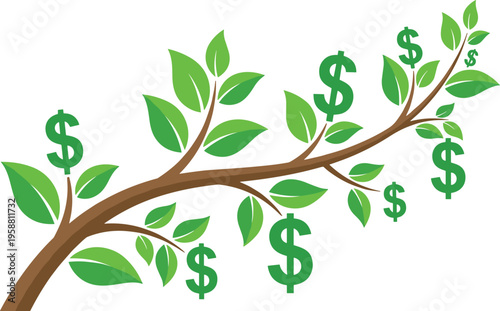 Abstract representation of money growing on a tree, illustrating the concepts of financial investment, wealth accumulation, and profitable business ventures, symbolizing economic prosperity