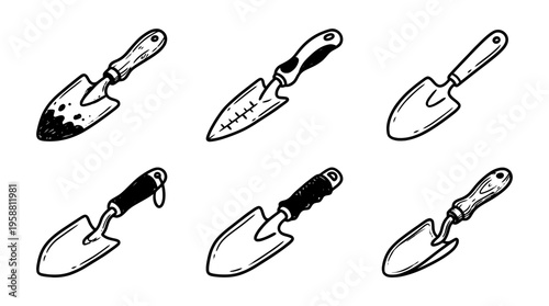 gardening trowel line vector set. black color sketches style on white background. Vector illustration.