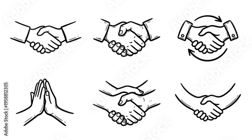 handshake line vector set. black color sketches style on white background. Vector illustration.