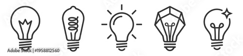 light bulb icons line art set isolated on transparent background