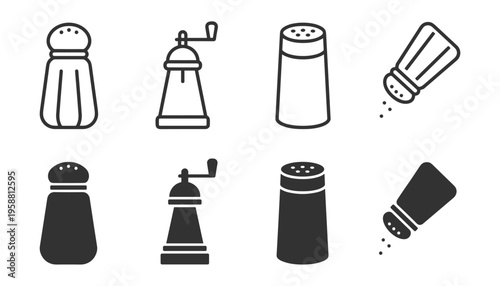 salt shaker and pepper grinder line and solid icons cooking kitchen utensils on transparent background