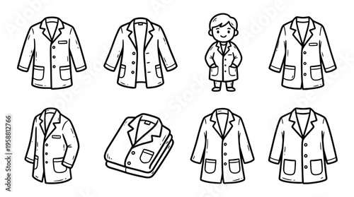 lab coat line vector set. black color sketches style on white background. Vector illustration.