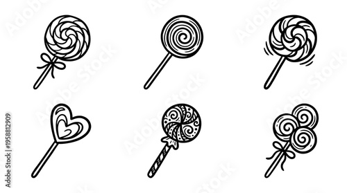 lollipop line vector set. black color sketches style on white background. Vector illustration.