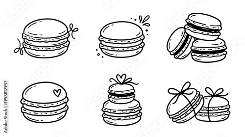 macaron line vector set. black color sketches style on white background. Vector illustration.