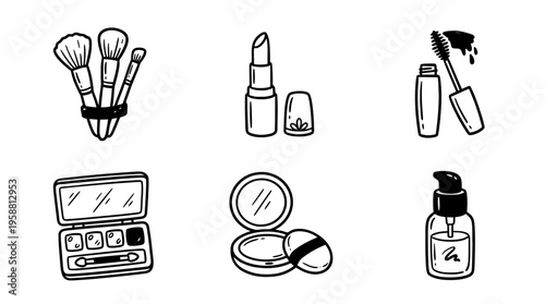 makeup artistry line vector set. black color sketches style on white background. Vector illustration.
