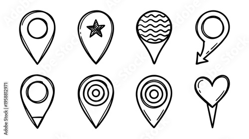map pin line vector set. black color sketches style on white background. Vector illustration.
