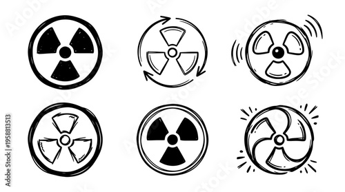 nuclear symbol line vector set. black color sketches style on white background. Vector illustration.