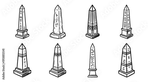 obelisk line vector set. black color sketches style on white background. Vector illustration.