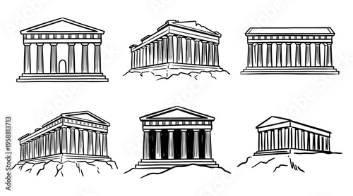 parthenon line vector set. black color sketches style on white background. Vector illustration.