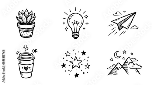 pen and ink line vector set. black color sketches style on white background. Vector illustration.