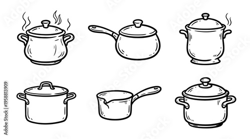 pot line vector set. black color sketches style on white background. Vector illustration.