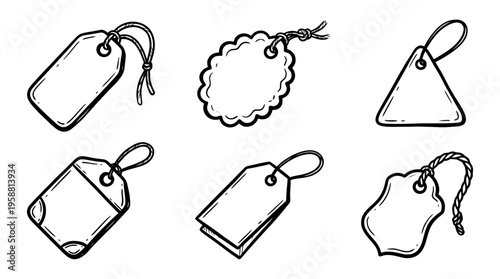 price tag line vector set. black color sketches style on white background. Vector illustration.