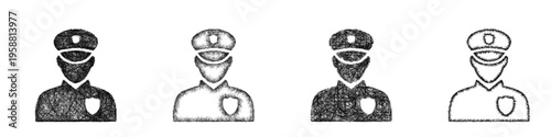 Sketch security guard icon design set