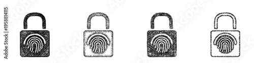 Sketch fingerprint lock icon design set