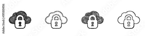 Sketch cloud security storage icon design set