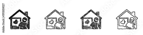 Sketch home intrusion alert icon design set