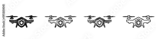 Sketch security drone icon design set