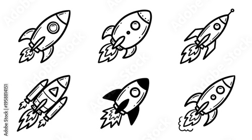 rocket line vector set. black color sketches style on white background. Vector illustration.
