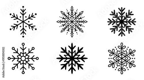 snowflake line vector set. black color sketches style on white background. Vector illustration.