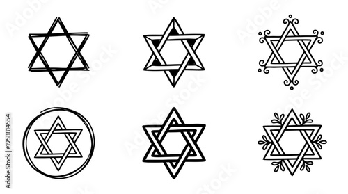 star of david line vector set. black color sketches style on white background. Vector illustration.