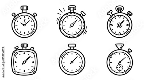 stopwatch line vector set. black color sketches style on white background. Vector illustration.