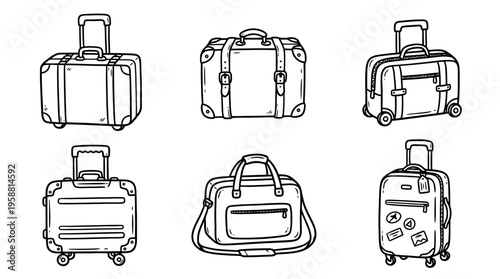 suitcase line vector set. black color sketches style on white background. Vector illustration.