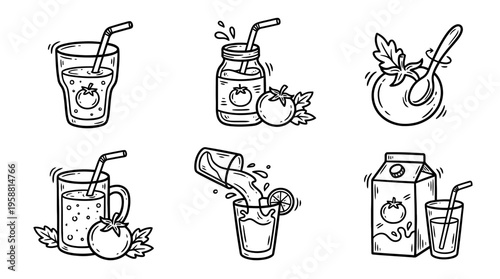 tomato juice line vector set. black color sketches style on white background. Vector illustration.