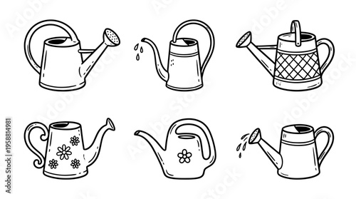 watering can line vector set. black color sketches style on white background. Vector illustration.