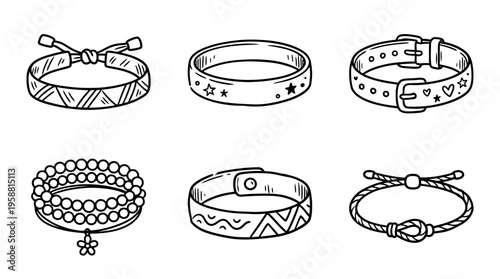 wristband line vector set. black color sketches style on white background. Vector illustration.