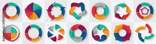 Circular arrow abstract logo collection. Set of arrow icons. Circle abstract arrow sign collection