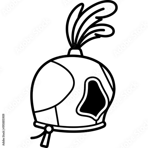 Minimalistic leather falcon hood with plume outline icon