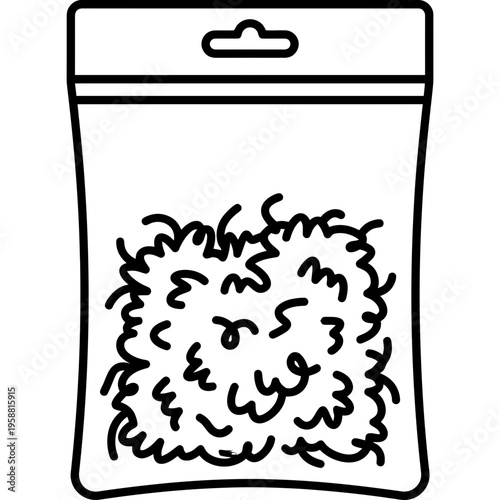 Minimalistic bag of loose fly tying dubbing fur outline icon