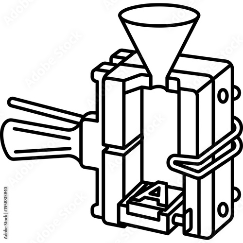Minimalistic type founding hand mold outline icon