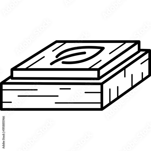 Minimalistic linoleum block mounted on wood outline icon