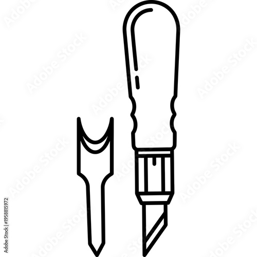 Minimalistic lino cutting tool with blades outline icon