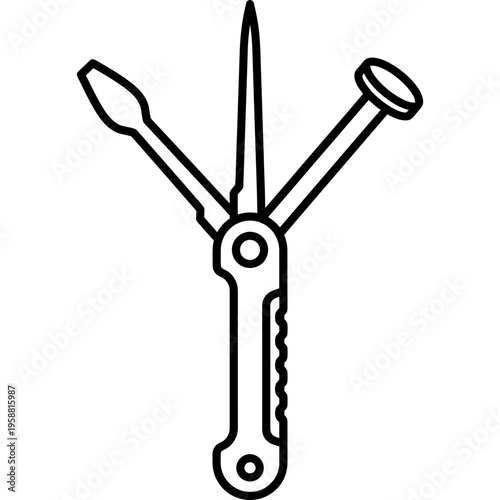 Minimalistic three-in-one pipe tamper tool outline icon