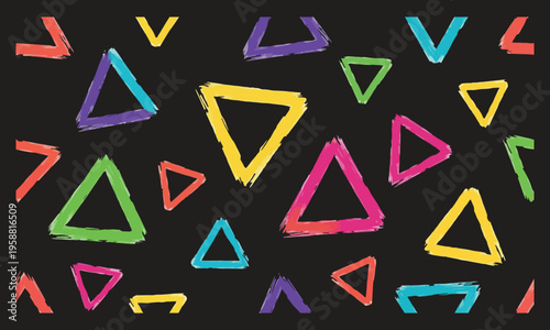 Vibrant multicolored triangles on black background