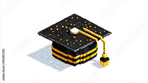 Graduation cap pixel art icon for education and success