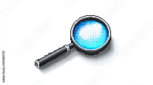 Magnifying glass pixel art icon for search and discovery