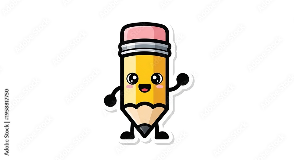 Fototapeta premium cute cartoon pencil character with eraser icon design