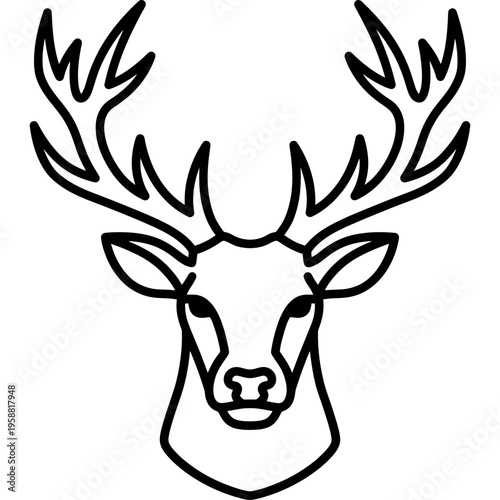 Minimalistic stag deer with antlers outline icon vector