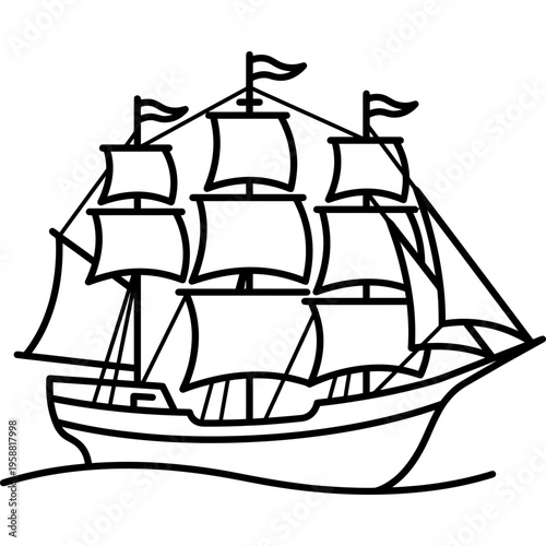 Minimalistic sailing ship outline icon vector