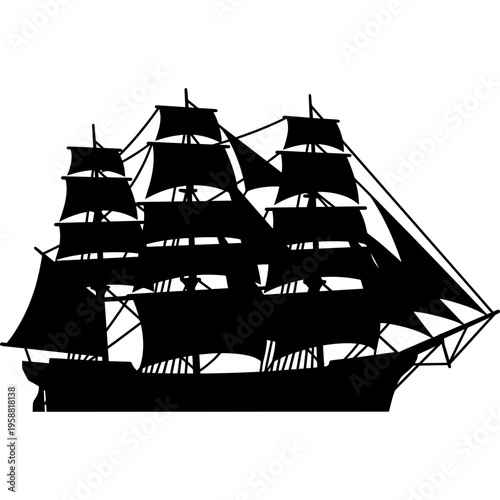 Minimalistic sailing ship solid silhouette vector