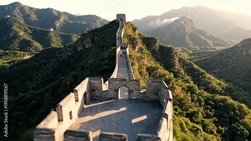 Great Wall of China Ancient Fortification Aerial Drone Footage.