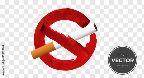 Symbolic anti-smoking sign with a cigarette crossed out in red.