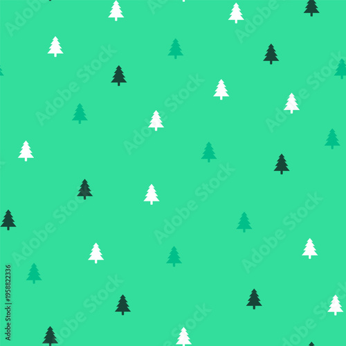 Colorful patterned background featuring trees in various shades against a green backdrop.